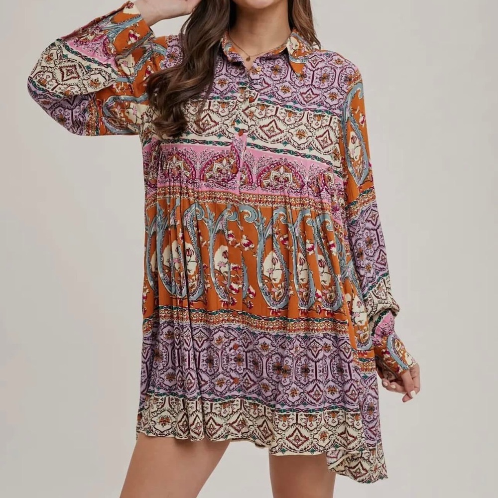 Bohemian Multicolor Long Sleeve Dress
